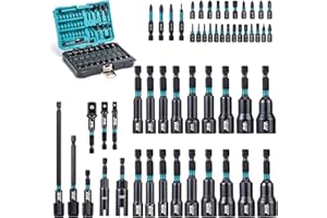 LIBRATON Jeu de 54PCS Écrous Magnétiques, Embout de Perceuse à Percussion 1/4", Métrique et SAE, Adaptateurs de Douilles, Embouts de Tournevis, Rallonge à Dégagement Rapide, Boîte de Rangement