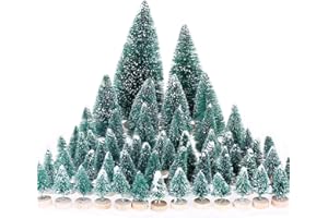 MELLIEX Miniaturowa choinka na blat, śnieżna, matowa, z drewnianą podstawą, na Boże Narodzenie, dekoracja domu, 60 szt.