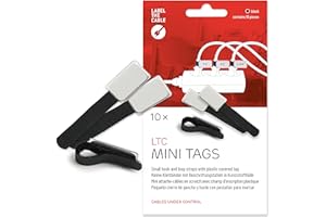 LABEL THE CABLE Porte-Câbles avec Étiquettes - Attache-Câbles en Scratch avec Champs d’Inscription Plastique pour une Gestion des Câbles - LTC MINI TAGS - Lot de 10 - Noir - LTC 2510