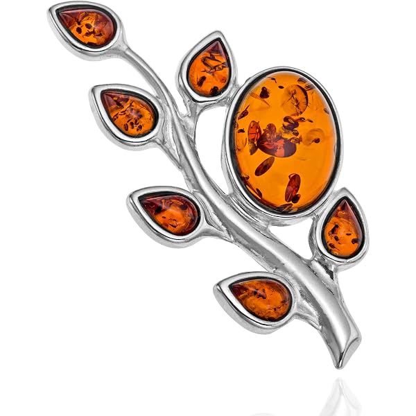 Broche Bouton De Rose En Argent 925 Et Ambre Miel - Bijou Vintage D'Occasion