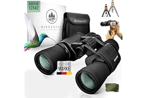 Birkental Jumelles pour Adultes 10x50 avec Accessoires - Zoom HD, étanche, léger, Compact - adapté également aux porteurs de Lunettes - Large Champ de Vision - pour la Chasse, l'astronomie (Noir)