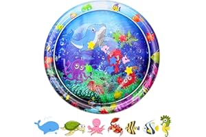 Aolso Okrągła mata wodna dla niemowląt, nadmuchiwana mata do zabawy, 100 x 100 cm, napełniana wodą, nie zawiera BPA, składana mata do zabawy dla niemowląt, zabawka dla dzieci w wieku 3, 6, 9 miesięcy,