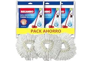 CIA&CO Pack 3 Recambios Compatibles con Fregonas Vileda Turbo y Turbo Smart · Pack Ahorro · Microfibra Súper Absorbente · 1 Año de Limpieza · Lavable a Máquina · Cambio Fácil · Apto para Todo Tipo de Suelos
