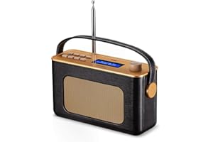 UEME Retro Digitalradio mit Bluetooth, DAB+ DAB UKW Radio, Radiowecker, und Leder Verkleiden (Schwarz)