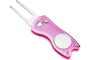 Mile High Life All Metal Foldable Golf Divot Tool with Pop-up Button & Magnetic Ball Marker (Multi-Colors/Shape)