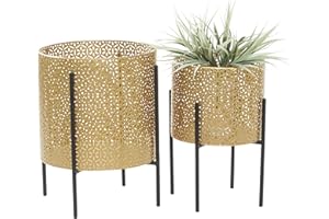 CosmoLiving by Cosmopolitan, Iron, Gold, Set of 2 Planters 15", 14" H