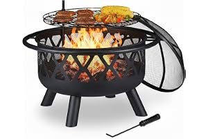 Relaxdays eldstad med grillgaller, gnistskydd och eldgaffel, Ø 75 cm