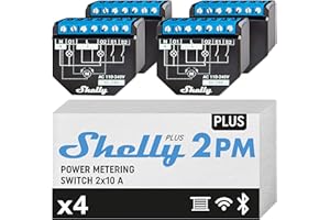 Shelly Plus 2PM - Interrupteur volet roulant connecté Wi-Fi, 2 Canaux - 16A, Compteur d'énergie connecté, Maison Domotique, Alexa & Google Home, App iOS Android - Lot de 4