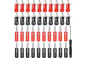 KUOQIY Set di 40 connettori a banana da 4 mm + connettore a banana per altoparlante, con cacciavite, audio, amplificatore (rosso + nero)