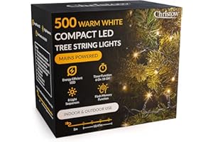 CHRISTOW 5ft Christmas Tree Lights, 500 Warm White LED Fairy Lights with Timer, 8 Light Modes, Energy Efficient 3mm LEDs, Indoor & Outdoor, Mains Powered, Green Cable (12.47m Lit Length)