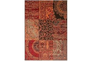 THE RUG HOUSE Milan Red Brown Burnt Orange Grey Patchwork Traditional Living Room Rug 120cm x 170cm