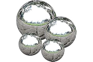 AAMEN Stainless Steel Gazing Balls Set of 4, Garden Ornaments Outdoor, Floating Ball Garden Decoration, Outdoor Mirrors Ball Gardens, Chrome Gazing Ball, Garden Decor (4", 4", 6", 8")