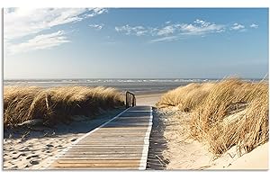 ARTland Spritzschutz Küche aus Alu für Herd Spüle 90x55 cm (BxH) Küchenrückwand mit Motiv Natur Strand Meer Nordsee Dünen Gräser Steg Maritim T5RM