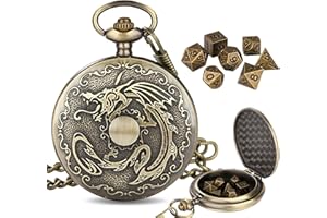 COKINKIDS Mini D&D Dice Set with Steampunk Bronze Flying Dragon Pocket Shell Case, 7pcs Polyhedral Metal Dice Set, DND Beginner Set, D&D Player or Dice Collector Xmas Gifts, Role Playing Board Games Accessories