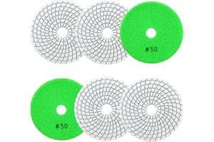 Wet Diamond Polishing Pads 4"/100mm - 6pcs Grit 50 Polish Pad Kit for Granite Marble Artificial Stone Quartz for Angle Grinder SANLEETEK