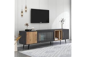 Jaxenor TV Stand Cabinet, 200cm Lowboard TV Unit for Living Room, TV Media Units with Storage 3 Doors, Modern Large Entertainment Unit TV Table for 90 inch TV (Grey)