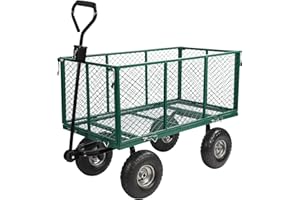 campMax Oversized Garden Carts Wagon, 650 Lbs Capacity Heavy Duty Pullable Gardening Cart Flatbed with Wheels and Removable Sides with Cart Liner, Green