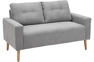 HOMCOM Divano 2 Posti Moderno in Stile Nordico con Schienale Trapuntato, in Poliestere e Legno, 145x76x88 cm, Grigio chiaro