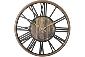DIYZON Classicl Style Curved Glass 16'' Extra Large Wall Clock - Vintage Timepiece Battery Powered Home - Silent Non-Ticking Clocks Living Room - Bedroom - Kitchen (Brown)