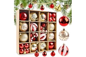 ENCURYNA Bombki bożonarodzeniowe, 40 sztuk, czerwone i złote bombki bożonarodzeniowe, ornamenty, tworzywo sztuczne, dekoracja bożonarodzeniowa, dekoracja bożonarodzeniowa, na imprezę, do domu, na wesele