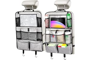 Sarmeley Car Seat Organiser, 2 Pack Car Seat Protector, Car Organiser Back Seat For Kids With 9 Storage Pockets Including 11" ipad Tablet Holder - Grey