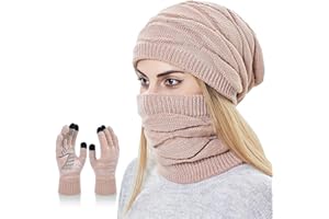 KIRAAT Damen Slouchy Beanie Schal Handschuhe Set für Mädchen Warme Strick Winter Ski Hut mit Fleece gefüttert