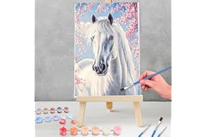 KEYIFA Paint by Numbers for Adults, Painting by Number Canvas Kits with Acrylic Paint Brushes, DIY White Horse Craft Oil Painting Art Kits for Adults, Home Wall Decor 20x30cm