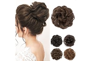 JJstar Chignon Postiche Cheveux Grande Postiches Bouclés Ondulés Chouchou Cheveux Naturel Faux Chignon Elastique pour Femmes Fille(Marron moyen)