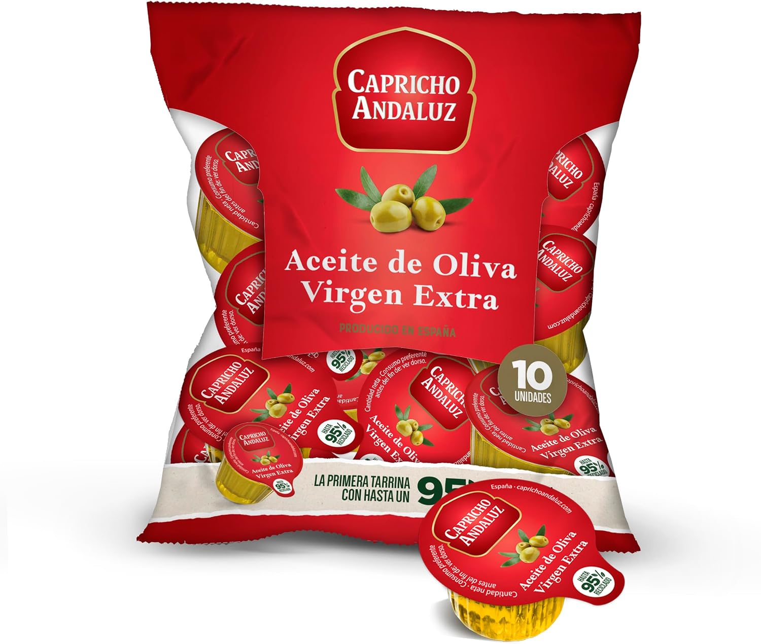 Capricho Andaluz - Aceite de Oliva Virgen Extra, Bolsa 10 Monodosis 10ml, Origen Español, Porciones Individuales Prácticas para Llevar para Hostelería y Uso Doméstico