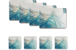 Naivasha Homeware Placemats and Coasters Set of 4 - Heat Resistant, Waterproof, Non-Slip Cork Table Mats in Matte Finish, Elegant Placemats & Coasters for Cups, Mugs, Plates & Pans - Aqua Marble