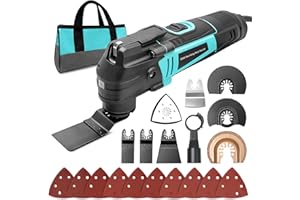 BLUEMARS 300W Oscillating Multifunction-Tool, 6 Variable Speeds & 3.2° Oscillation Angle, Tool-Free Blade Change, 17pc Accessories Kit for Sanding, Cutting, Scraping, Grinding