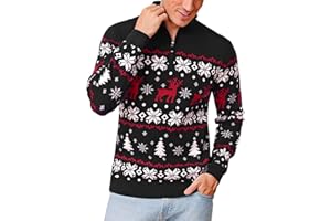 Crewhpo Męski sweter bożonarodzeniowy z zamkiem 1/4 z dzianiny z golfem z długim rękawem pulower zimowy ciepły sweter bożonarodzeniowy