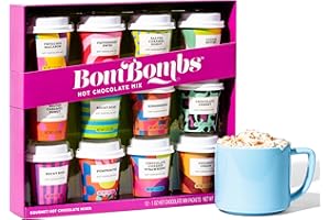 THOUGHTFULLY BomBombs, set de regalo de chocolate caliente en mini tazas, sabores de postre como Rocky Road, galletas de mantequilla, pastel de calabaza y más, lote de 12
