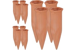 Relaxdays 12 x Tonkegel Bewässerung, Bewässerungshilfe für Pflanzen, 1,5 L Flaschen, Gießhilfe, HxBxT 17 x 5,5 x 5 cm, terrakotta
