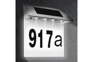 COEKI Numer domu ze stali nierdzewnej, podświetlany energią słoneczną, 4 diody LED, numer domku solarnego z włącznikiem zmierzchowym, wodoszczelność IP65, na zewnątrz z numerami 0-9 i literami a-h