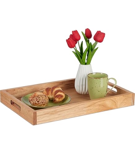 Kibun Bamboe Dienblad 40x30x4 cm - Duurzaam Keukendienblad met Handgrepen, Stevig en Licht Houten Dienblad, Antibacterieel, Onderhoudsvriendelijk, Ideaal voor Ontbijt en Serveren