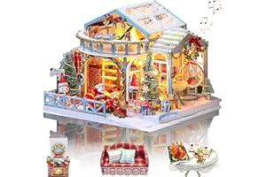 GuDoQi Miniature House Christmas Night, DIY Dollhouse Miniature with Furniture and Music, Handmade Gift for Christmas