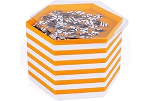 BECKO US Becko Lot de 12 plateaux de tri empilables avec couvercle, accessoires de puzzle pour puzzles jusqu'à 2000 pièces, 12 plateaux hexagonaux en blanc et orange