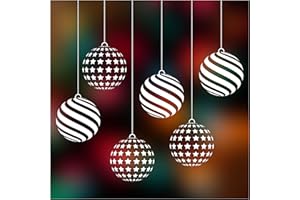 STICKERS4 Christmas Window Stickers - Xmas Stars & Stripes Hanging Bauble Window Cling Decorations - 6 Extra-Large Baubles