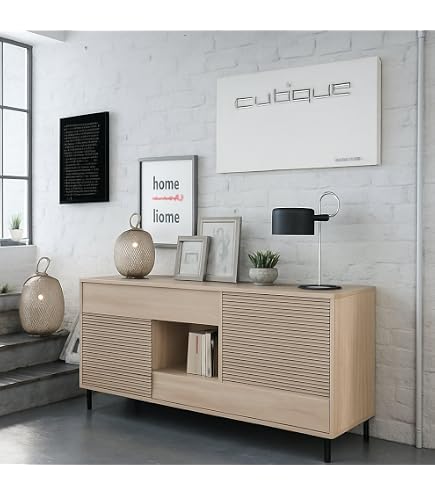 Madia 180x80h cm con 2 ante e 3 cassetti in legno di acacia parquet
