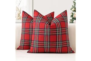 JOTOM Set di 2 Tartan Scozzese Federe per Cuscini 40x40cm Copricuscini Di Natale Agriturismo Plaid Decorativo Cuscini Divano Arredamento per la Casa per Divano Soggiorno Letto (Rosso Verde)