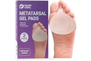 Metatarsal Pads by Insole Clinic® Ball of Foot Cushions Gel for Forefoot Burning Metatarsalgia Mortons Neuroma Sesamoiditis Pain Relief Blister Prevention 2 Pairs for Men Women
