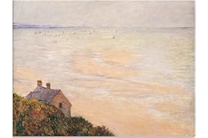 ‎ARTLAND ARTland Wandbild Alu Verbundplatte für Innen & Outdoor Bild 80x60 cm Landschaften Horizont Meer Strand Die Hütte in Trouville bei Ebbe 1881 Impressionismus Claude Monet T6UE
