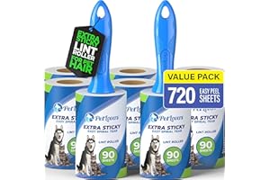 PetLovers Bardzo samoprzylepny zestaw 720 arkuszy do usuwania sierści zwierząt domowych, środek do usuwania kłaczków psów i kotów, 8 szt