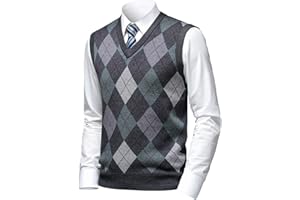 Herothorn Gilet Maglia da Uomo con Diamante Spesso Argyle Maglieria Senza Maniche Maglione Cardigan Scollo a V Smanicato Pullover Panciotto Canotte con Bottone