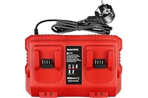 LIROPAU Ładowarka zastępcza kompatybilna z akumulatorem Milwaukee M18, 14,4 V-18 V 4 A, Dual Port Szybka ładowarka z wyświetlaczem LED do procesu ładowania i stanu akumulatora, wielofunkcyjna ładowarka z
