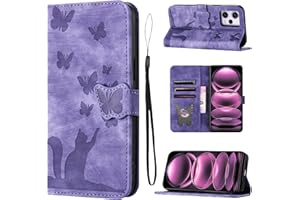 LSPCASA Carcasa para Xiaomi Redmi Note 12 Pro/Xiaomi Poco X5 Pro Material De Piel Sintética Funda Xiaomi Redmi Note 12 Pro 5G con Ranuras para Tarjetas Patrón De Mariposa De Gato Fundas Púrpura