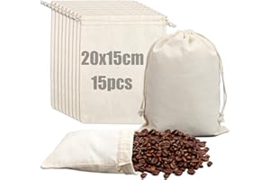 LONELY HIGH HEELS Baumwollsäckchen 20x15cm-15 Stück Stoffbeutel mit Kordelzug Leinensäckchen Jutesäckchen Stoffbeutel Zum Bemalen Geschenksäckchen für DIY Hochzeit Weihnachten Stoffbeutel Adventskalender