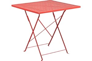 Flash Furniture Oia Klappbarer Terrassentisch aus Stahl für drinnen und draußen, 71,1 cm, Korallenrot