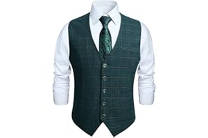 HISDERN Gilet da uomo arancione bruciato Gilet da matrimonio formale in cotone plaid classico Check Party Business Suit Vest